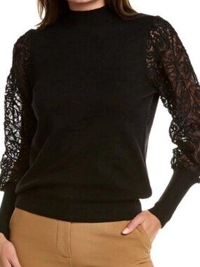 Nanette Lepore Black Crochet Sleeve Sweater